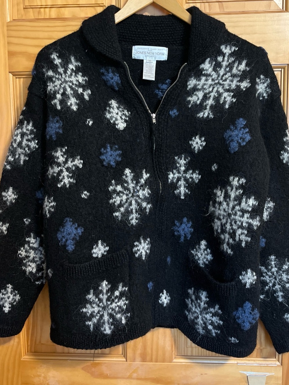 Jones New York Zip-Up Snowflake Cardigan Hand Knit